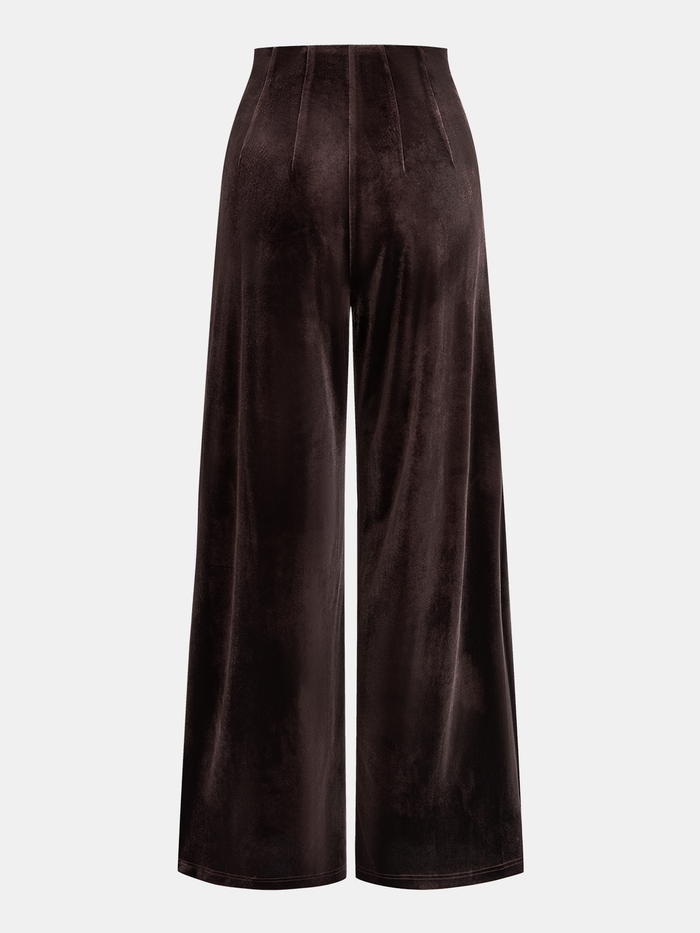 Velvet Asymmetric Waist Wide-Leg Pants