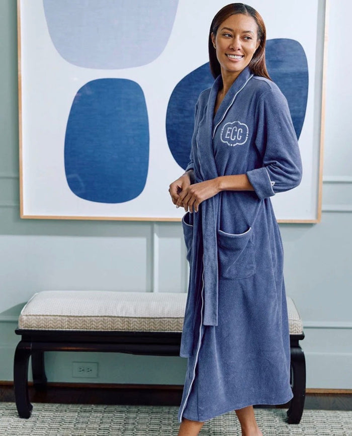 Weezie Women's Long Scallop Lightweight Robe Periwinkle