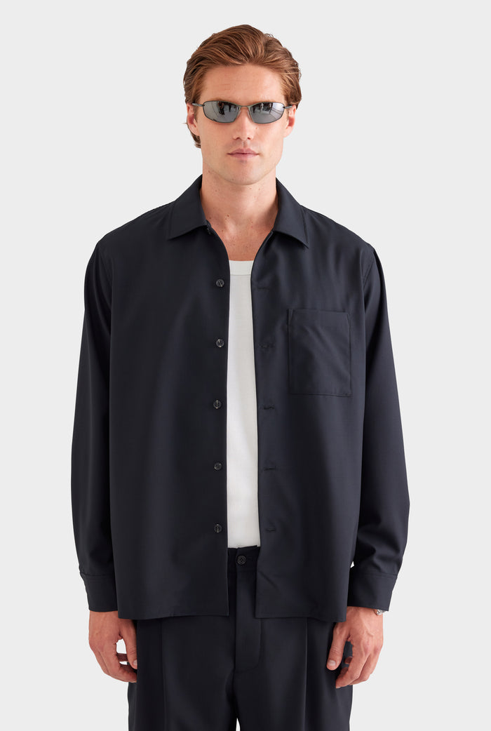 Wool Long Sleeve Shirt - Black