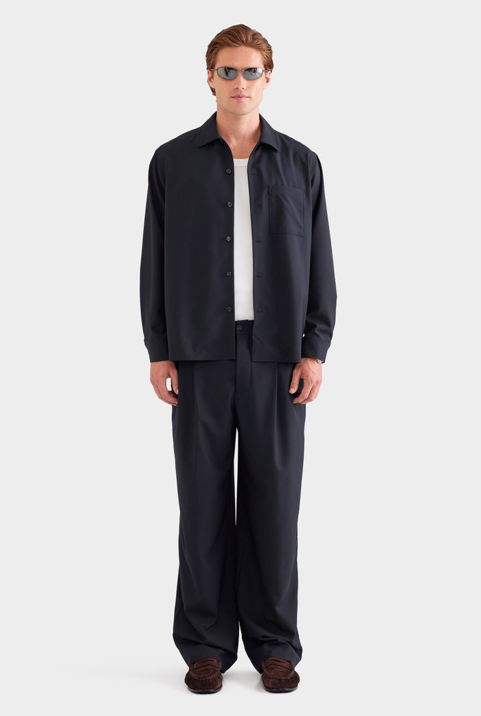 Wool Long Sleeve Shirt - Black