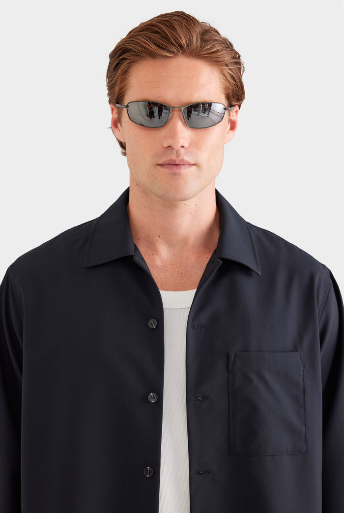 Wool Long Sleeve Shirt - Black