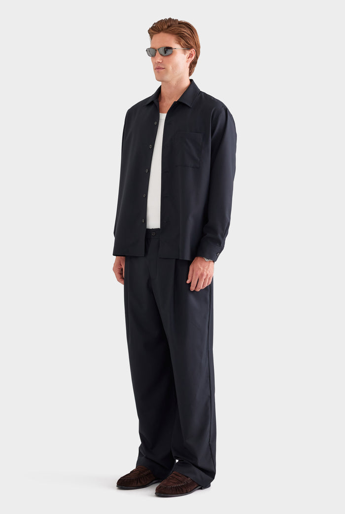 Wool Long Sleeve Shirt - Black
