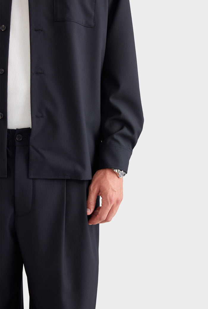 Wool Long Sleeve Shirt - Black