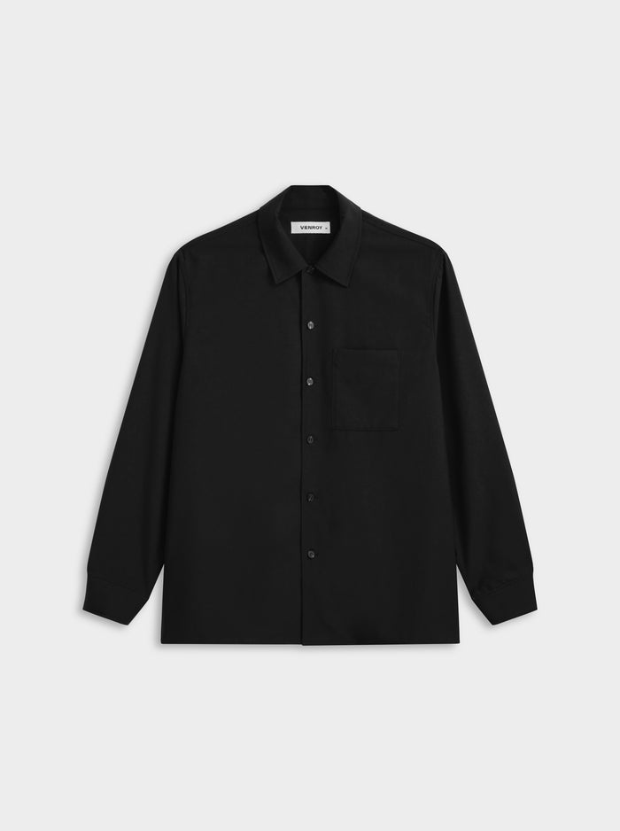 Wool Long Sleeve Shirt - Black