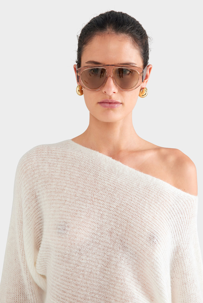 Wool Mohair Boat Neck Sweater - Off White