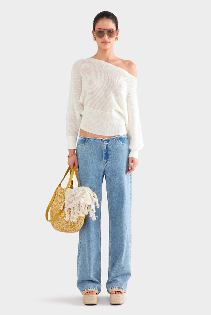 Wool Mohair Boat Neck Sweater - Off White