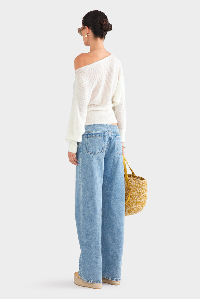 Wool Mohair Boat Neck Sweater - Off White