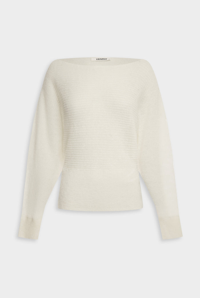 Venroy Wool Mohair Boat Neck Sweater - Off White