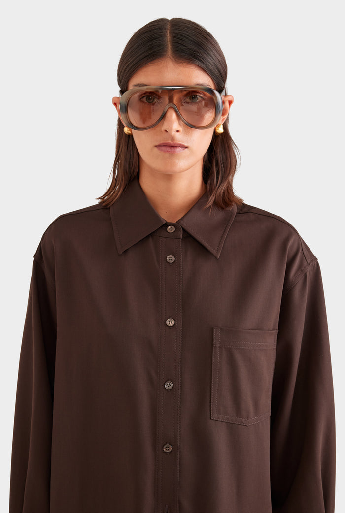 Wool Shirt Jacket - Chocolate