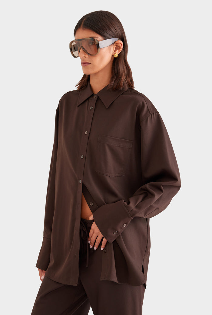 Wool Shirt Jacket - Chocolate