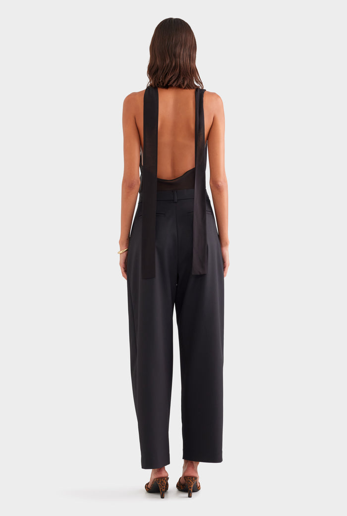 Wool Twill Tapered Pleat Trouser - Black