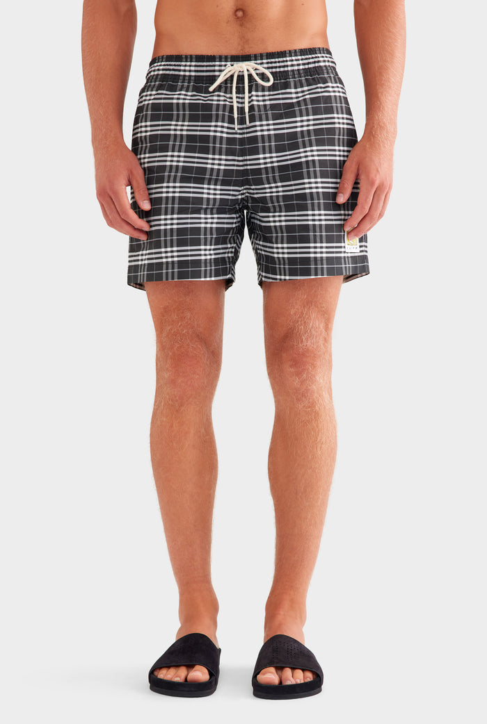 Woven Check Swim Short - Black/White Check