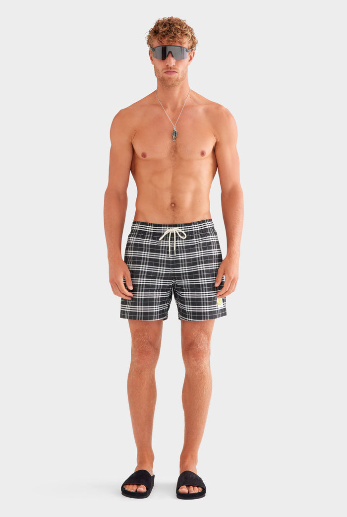 Woven Check Swim Short - Black/White Check