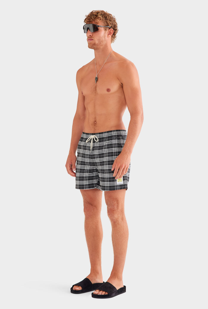 Woven Check Swim Short - Black/White Check