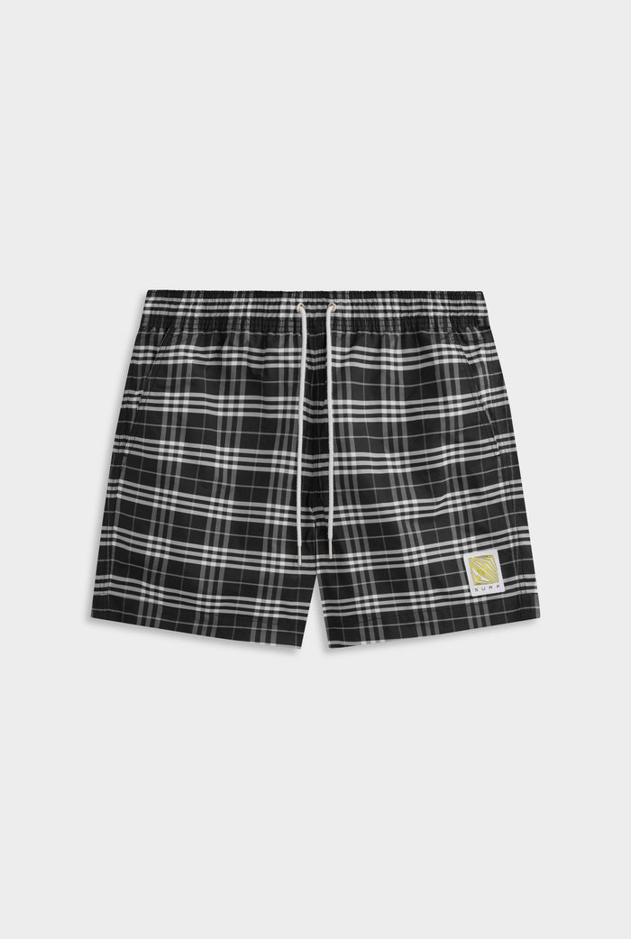 Woven Check Swim Short - Black/White Check