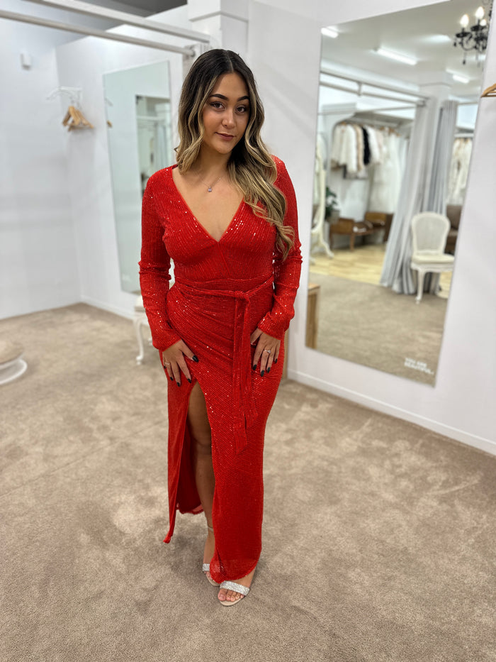 Zoila Long Sleeved Maxi 14 Red - Dress - Bariano